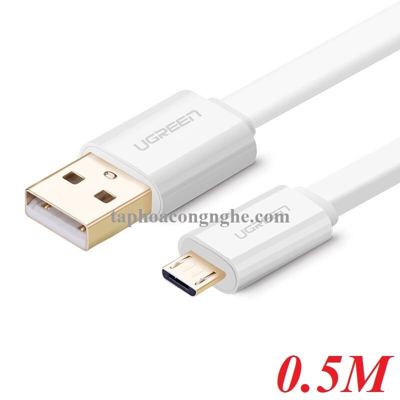 Ugreen 30680 0.5M màu Trắng Cáp sạc truyền dữ liệu USB 2.0 sang MICRO USB dáng dẹt US118 30030680